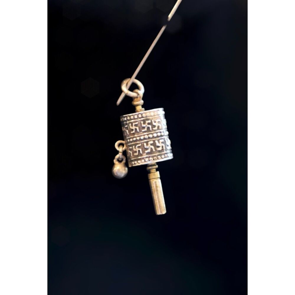 Vintage Silver Tibetan Prayer Wheel Pendant Buddhist Spinner Charm Estate